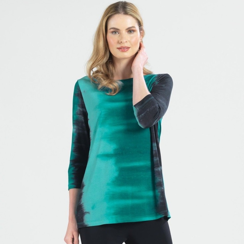 Ombre Print Scoop Neck Tunic - Green